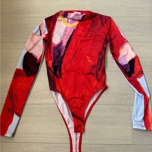 Abstract Red Long Sleeve Bodysuit